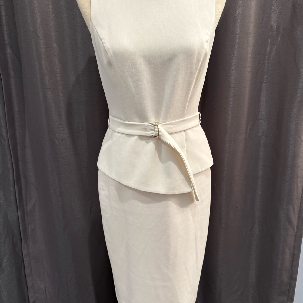 WHBM Elegant Light Cream Sleeveless Dress